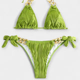 Juostuotas Bikinis Komplektas su Siūlėmis