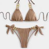 Juostuotas Bikinis Komplektas su Siūlėmis