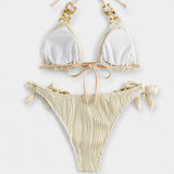 Juostuotas Bikinis Komplektas su Siūlėmis