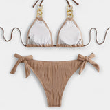 Juostuotas Bikinis Komplektas su Siūlėmis